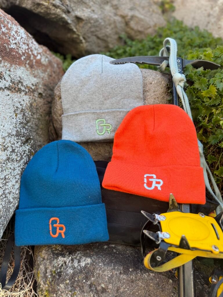 a selection of 3 beanies with the GR logos from Gravity Rebel