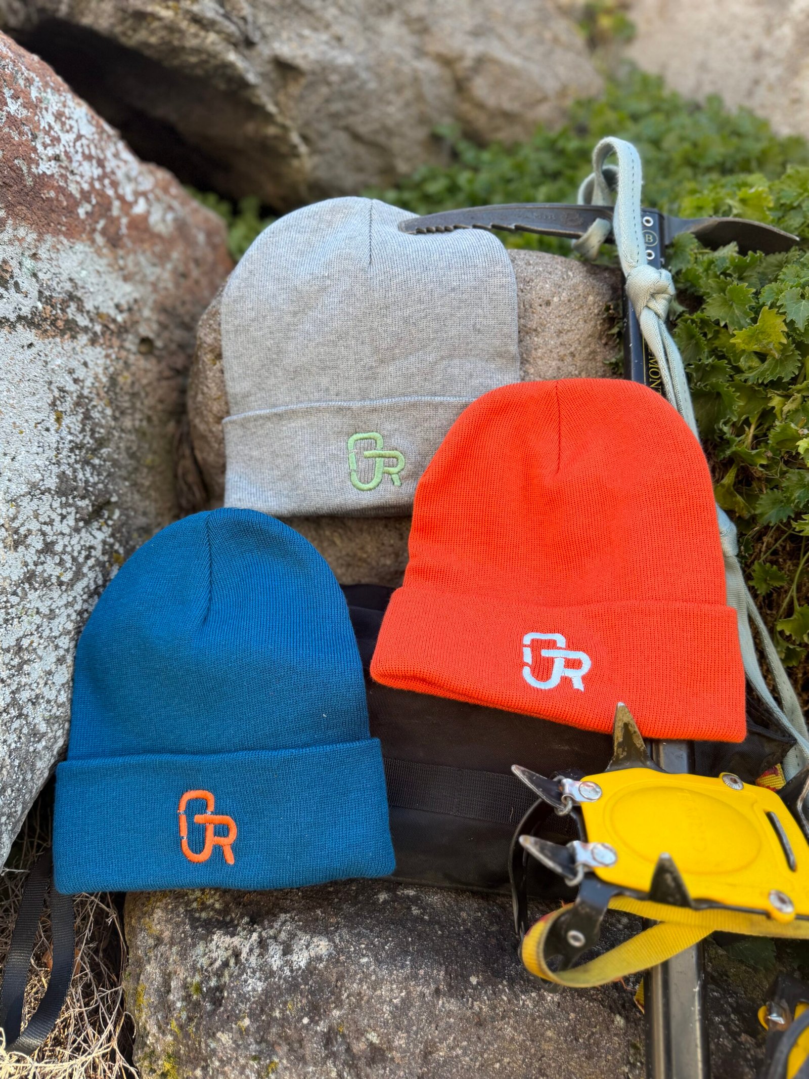 a selection of 3 beanies with the GR logos from Gravity Rebel